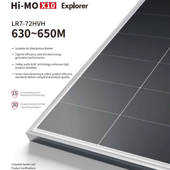 Tấm pin năng lượng mặt trời Tấm Pin NLMT LONGI HI-MO 9 LR7-72HYD 625~660M